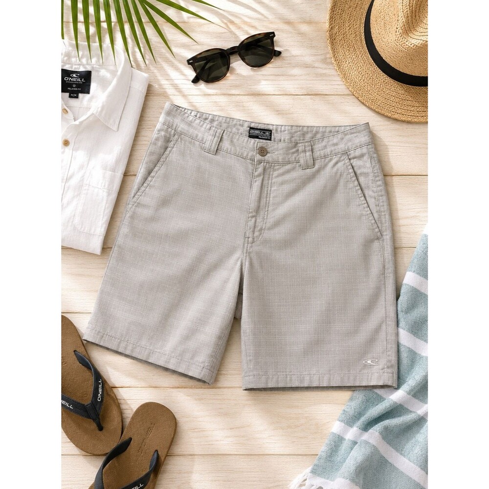 O’Neill Relaxed Fit Shorts Mens 40 Tan Plaid Flat Front Casual Golf Stretch